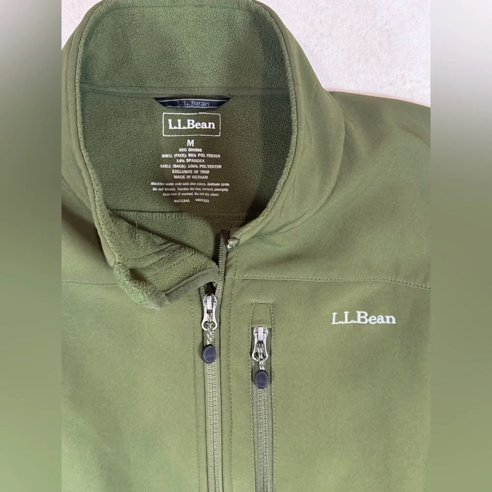 L.L. Bean Men's Olive Full Zip Performance Shell Jacket Fleece Lining
